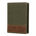 Portefeuille pliant 11 x 9 x 2 cm textile vert kaki et empiècement brun style décontracté