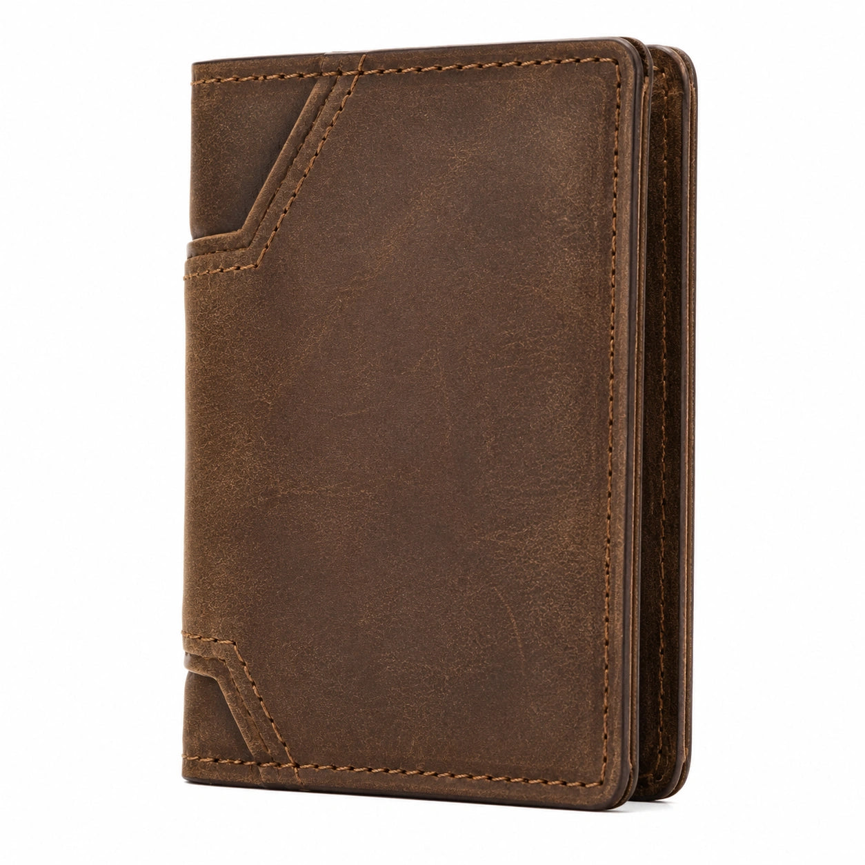 Portefeuille pliant 12 cm en cuir marron à fentes pour cartes