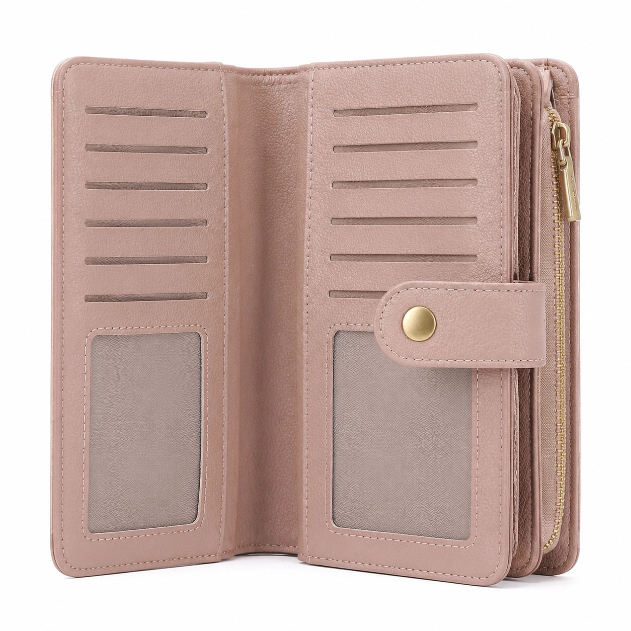 Portefeuille femme 19 x 10 x 3 cm en similicuir rose avec fermeture zippée