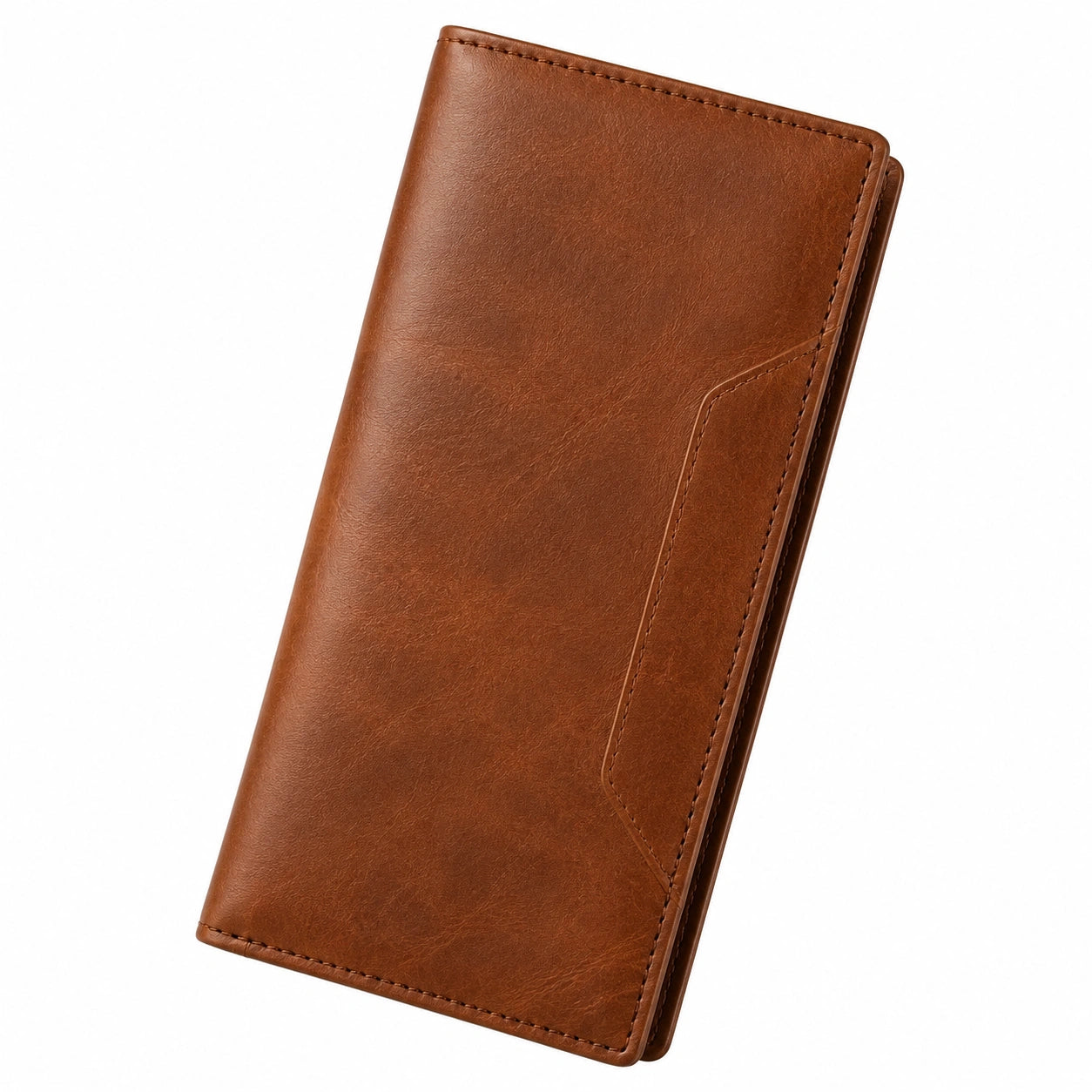 Portefeuille long 19 x 9 x 2 cm en similicuir marron pliable avec poche extérieure