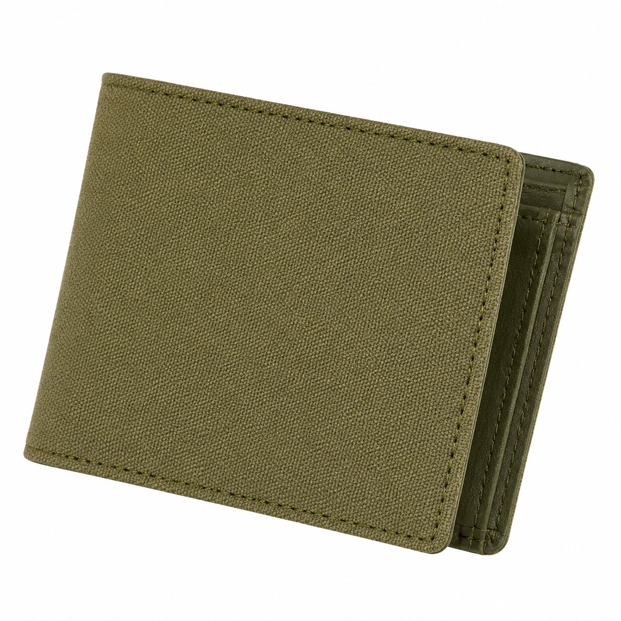 Portefeuille pliant 12 x 9.5 cm en toile textile vert olive à compartiments pour cartes
