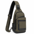 Sac bandoulière 18 x 8 x 32 cm en tissu vert kaki avec poches zippées style urbain