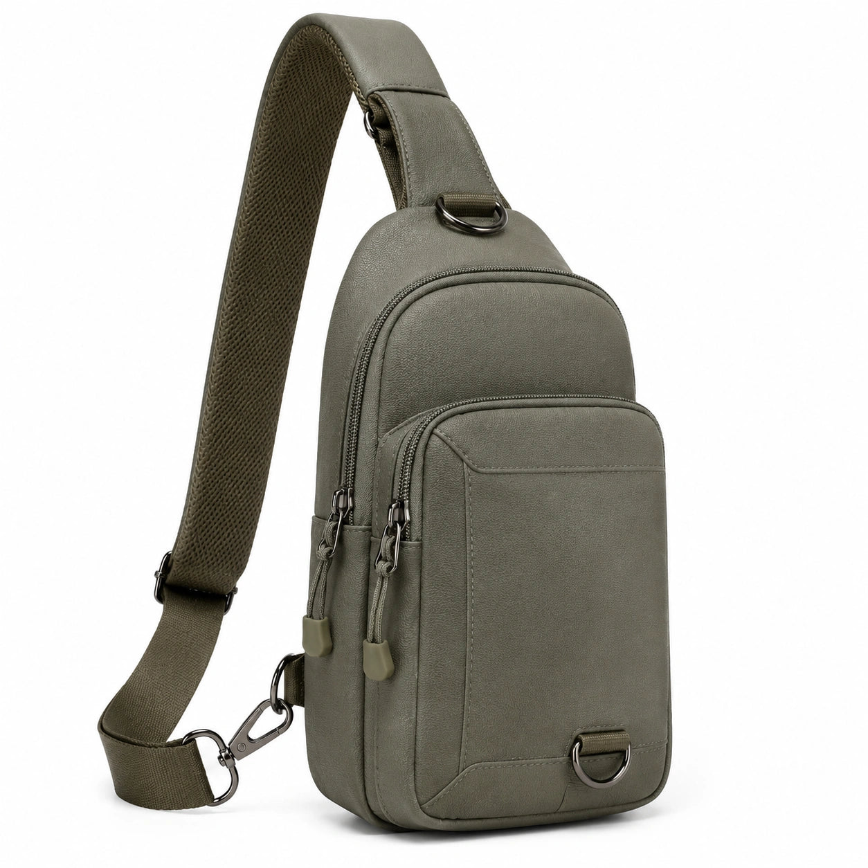 Sac bandoulière 18 x 8 x 31 cm en similicuir kaki avec poches zippées