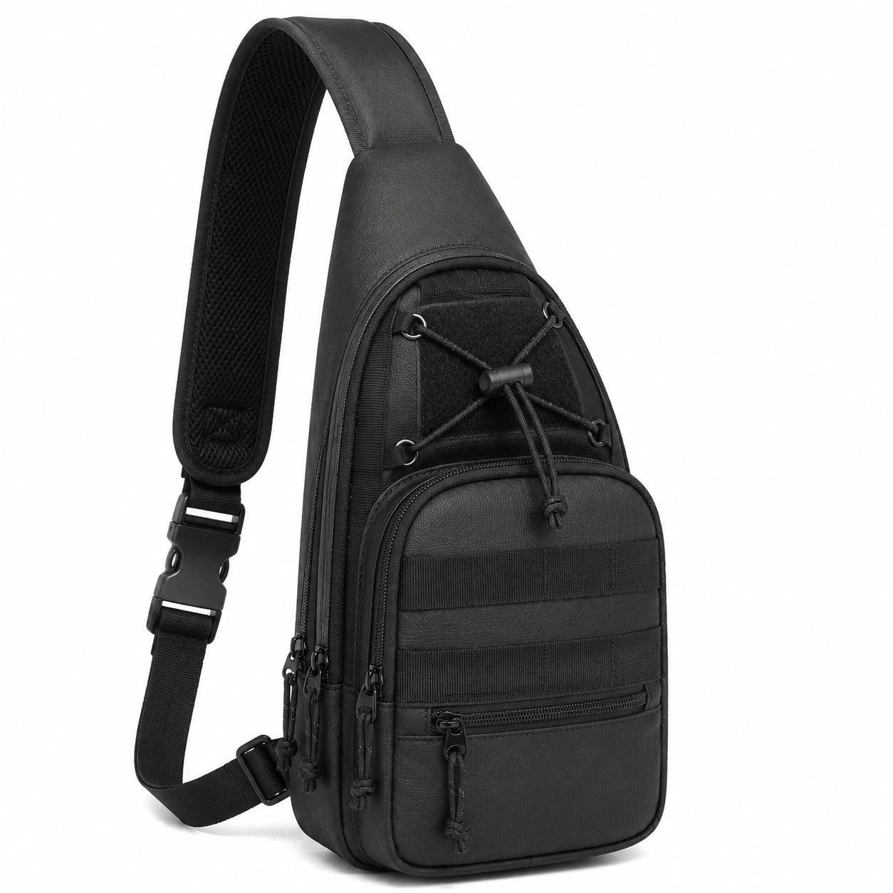 Sac bandoulière 18 x 8 x 32 cm noir aspect cuir à compartiments multiples style urbain