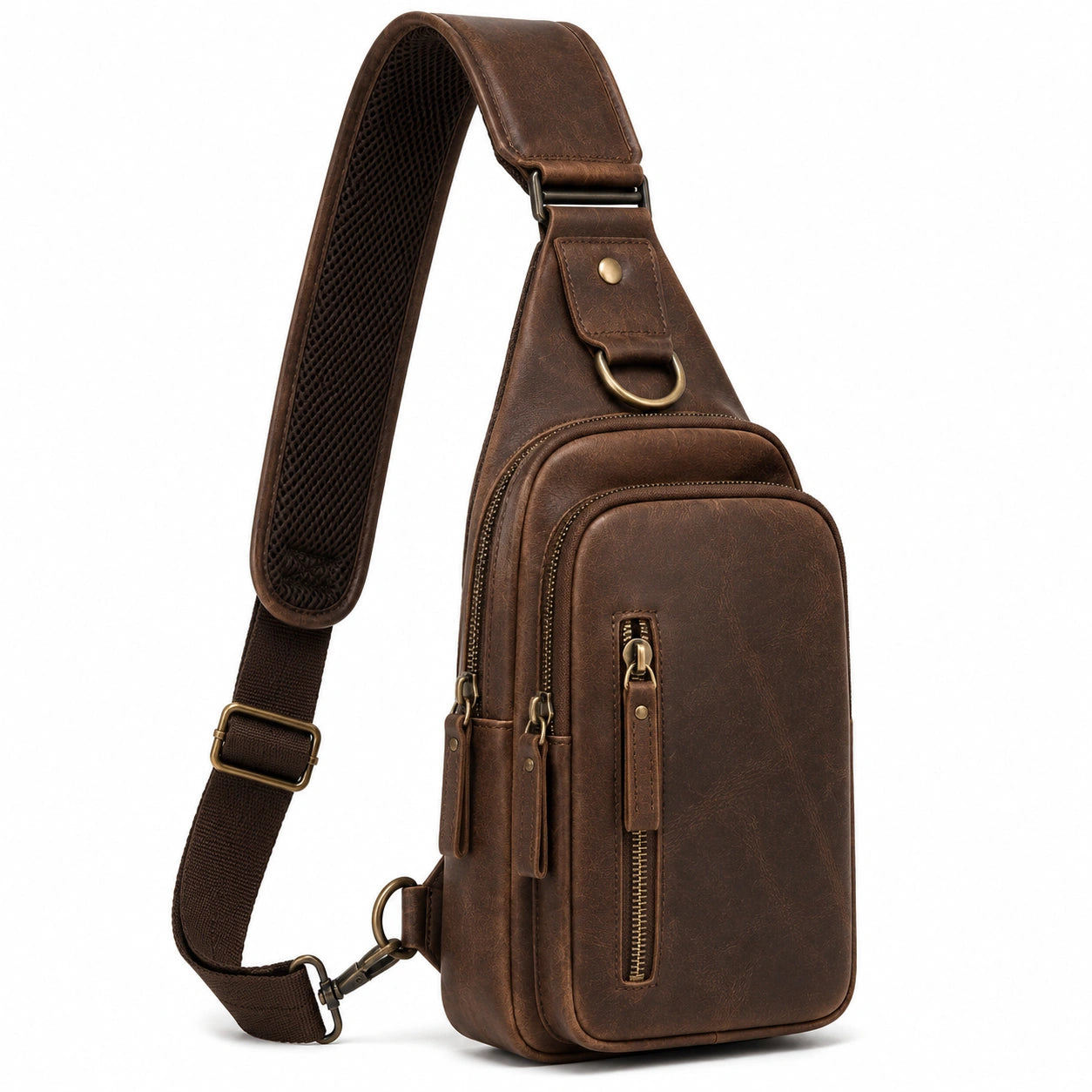 Sac bandoulière 18 x 8 x 32 cm en similicuir marron à compartiments multiples