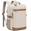 Sac à dos 30 x 16 x 42 cm beige et marron en matière synthétique avec compartiments zippés