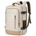 Sac à dos 32 × 18 × 46 cm beige et marron en matière synthétique avec compartiments de rangement