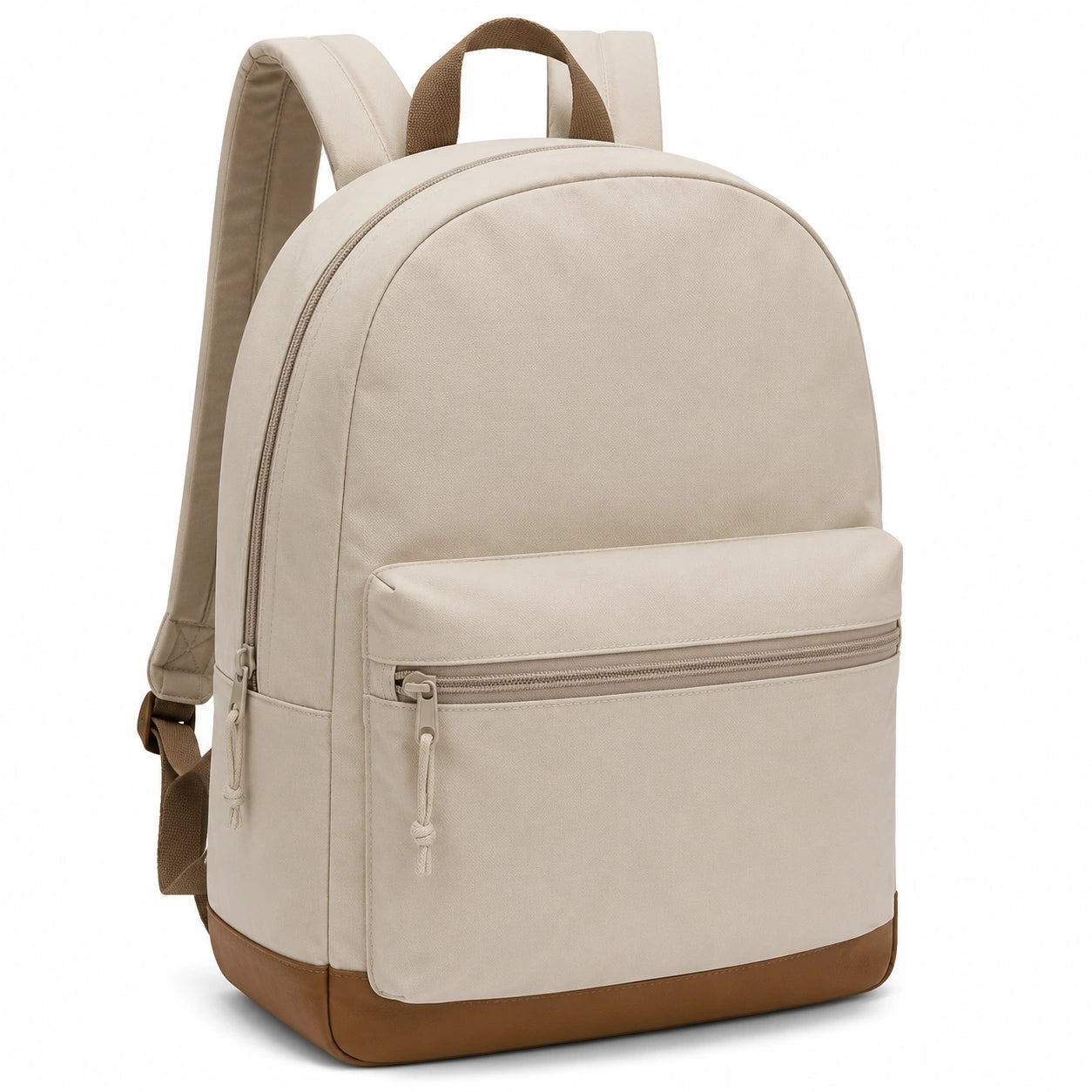 Sac à dos 30 × 14 × 42 cm en textile beige et marron à poches zippées pour usage quotidien