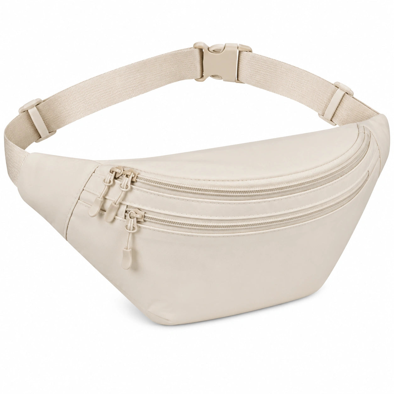 Sac banane 30 x 15 x 8 cm en tissu synthétique beige à compartiments zippés réglable