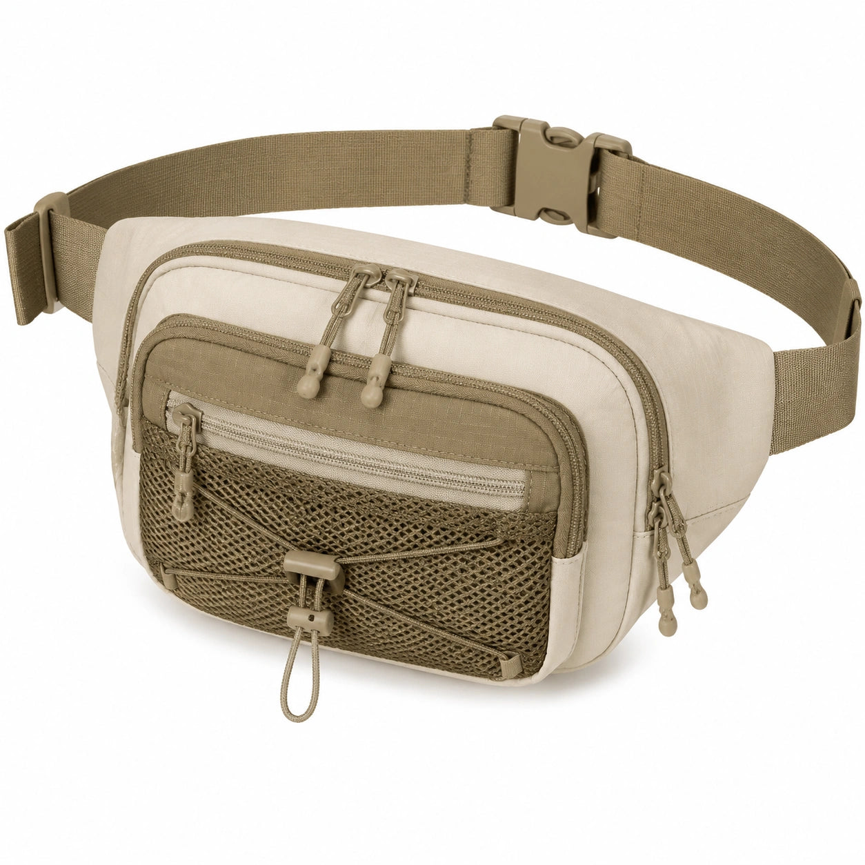 Sac banane 30 × 16 × 10 cm en tissu beige avec sangle réglable style utilitaire