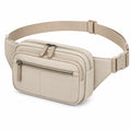 Sac banane 25 × 8 × 15 cm en tissu beige à compartiments zippés pour usage quotidien