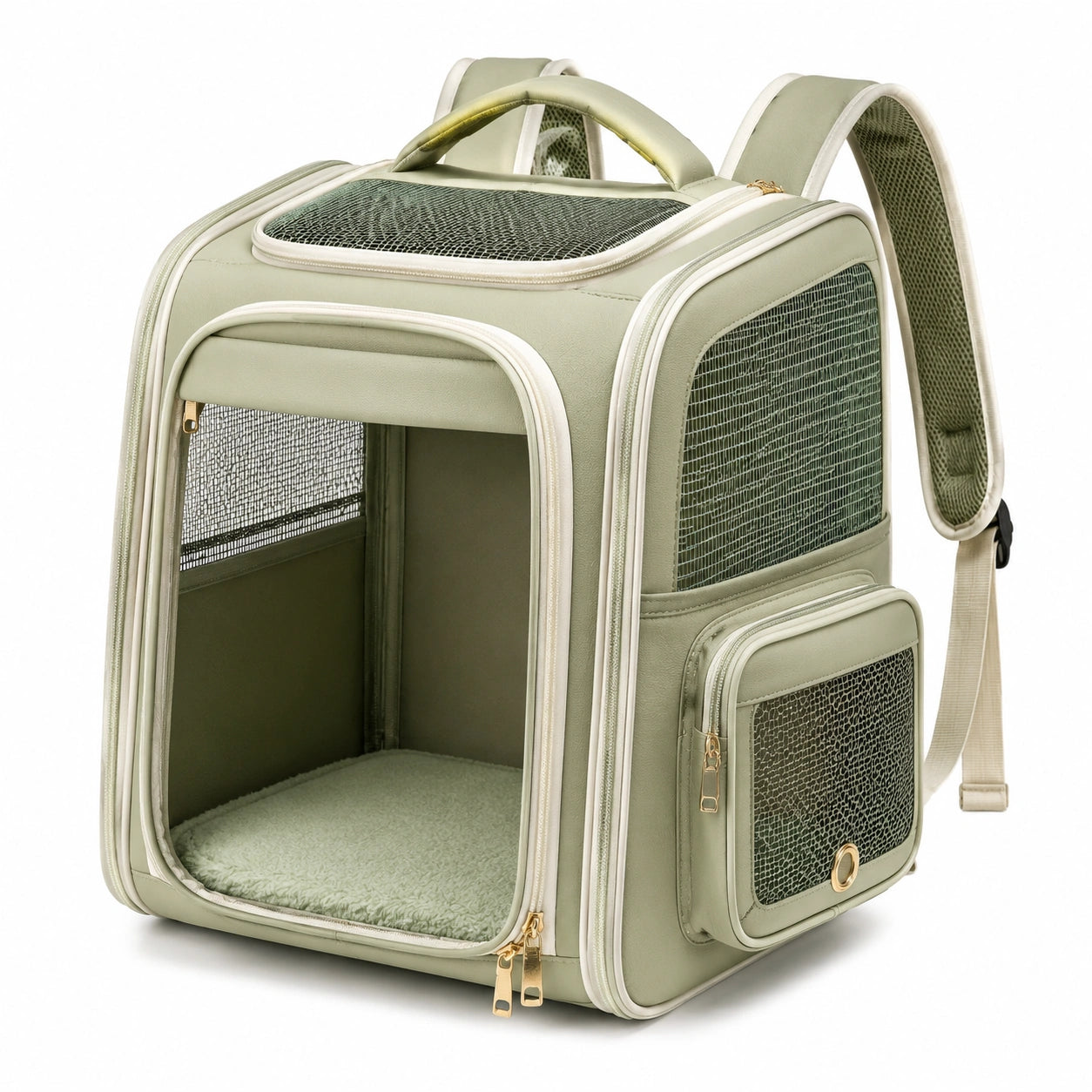 Sac à dos de transport pour animaux 42 x 30 x 42 cm vert en tissu avec maille respirante