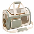 Sac de transport pour animaux 45 x 28 x 30 cm en textile vert sauge et crème ventilé à bandoulière