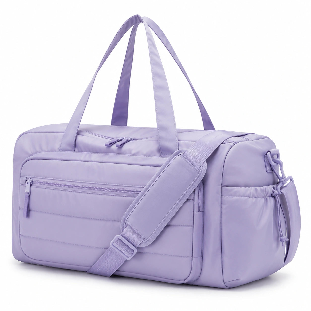 Sac de voyage 45 × 25 × 28 cm en textile violet matelassé à bandoulière réglable