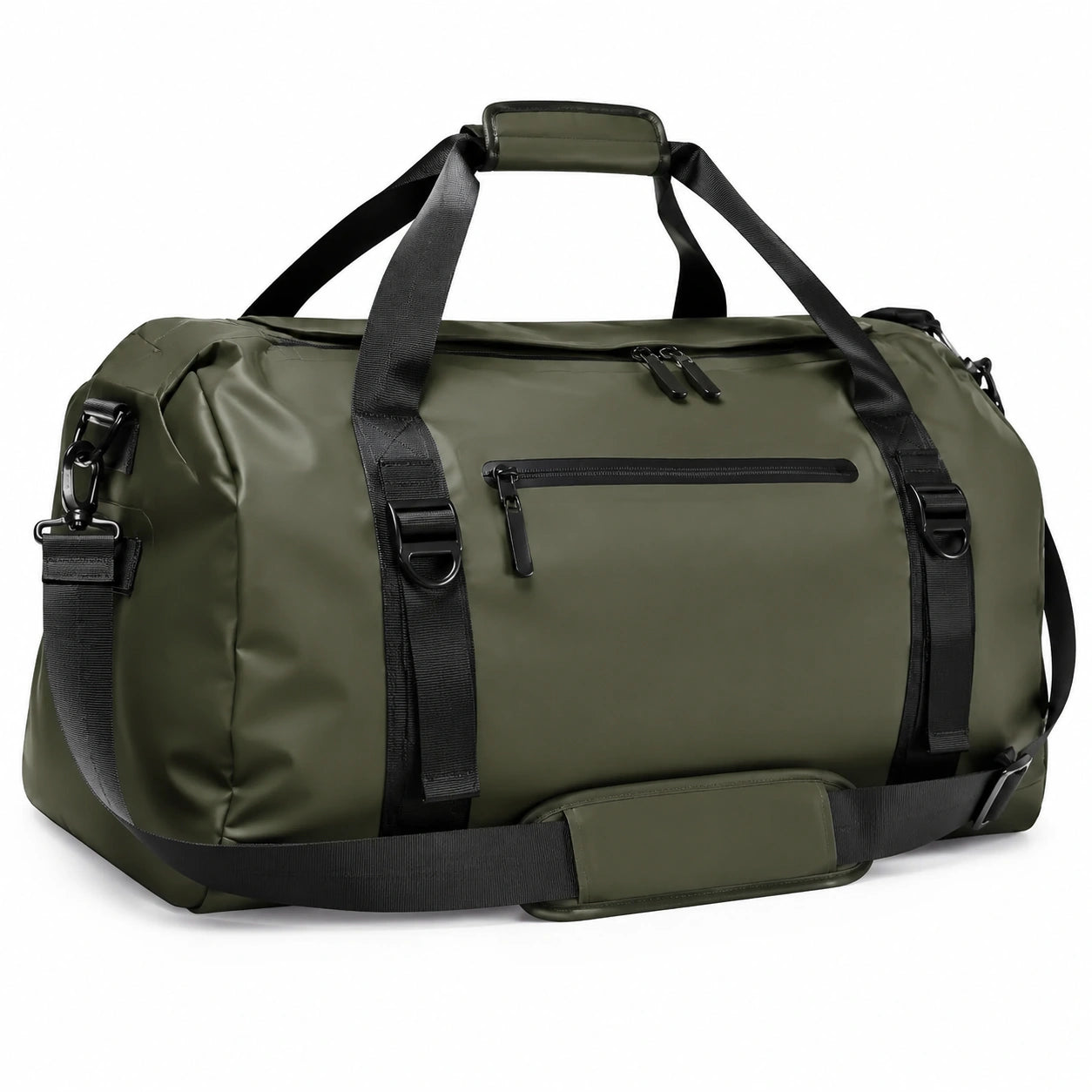 Sac de voyage 50x25x28 cm vert kaki en matière synthétique style sport avec bandoulière
