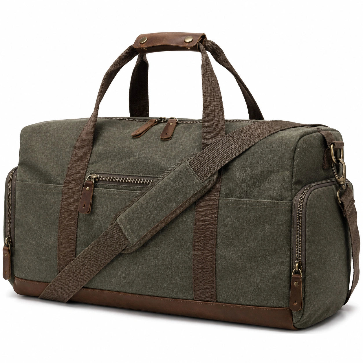 Sac de voyage 50 x 25 x 30 cm en toile vert kaki avec bandoulière ajustable style vintage