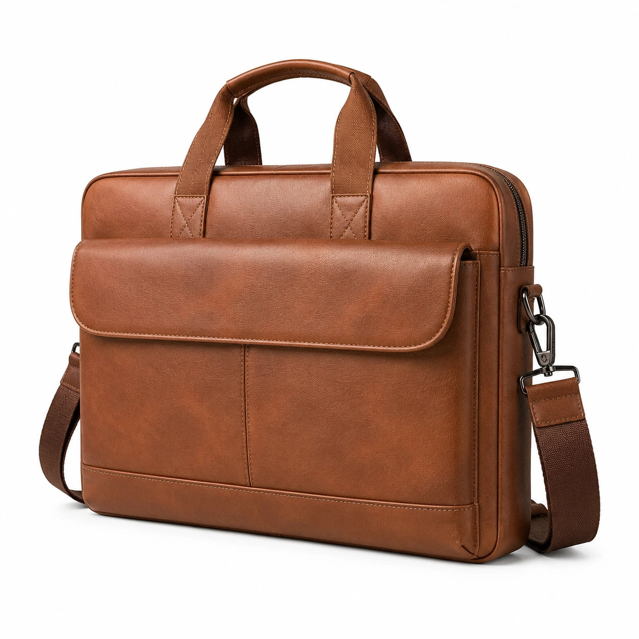 Sacoche ordinateur 40 x 8 x 30 cm marron en matière synthétique aspect cuir avec bandoulière
