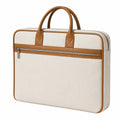 Sacoche pour ordinateur portable 15.6 pouces en toile beige et similicuir camel à poignées